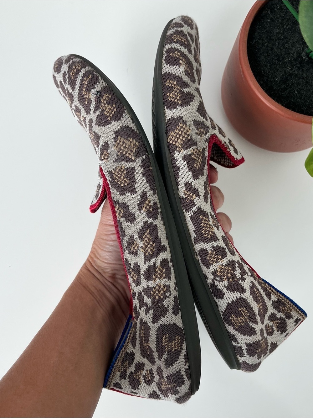 Rothy’s The Loafer Mocha Spot Leopard Print Red Stripe Casual Everyday Flats - Picture 6 of 9